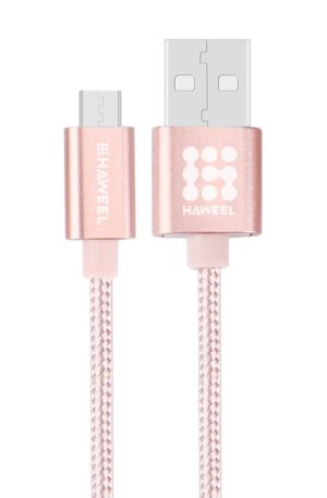 HAWEEL 1m Woven Style Metal Head 3A High Current Micro USB to USB Sync Data Charging Cable, For Samsung, Huawei, Xiaomi, LG, HTC and other Smartphones(Rose Gold)