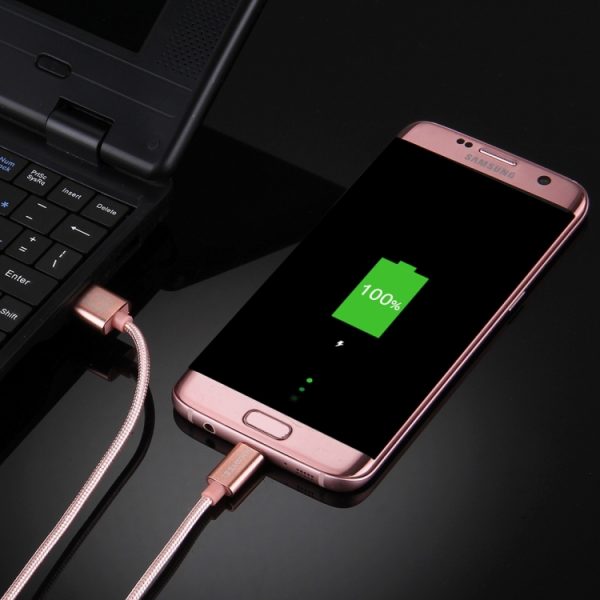 HWL1024RG_5.jpg HAWEEL 1m Woven Style Metal Head 3A High Current Micro USB to USB Sync Data Charging Cable, For Samsung, Huawei, Xiaomi, LG, HTC and other Smartphones(Rose Gold)