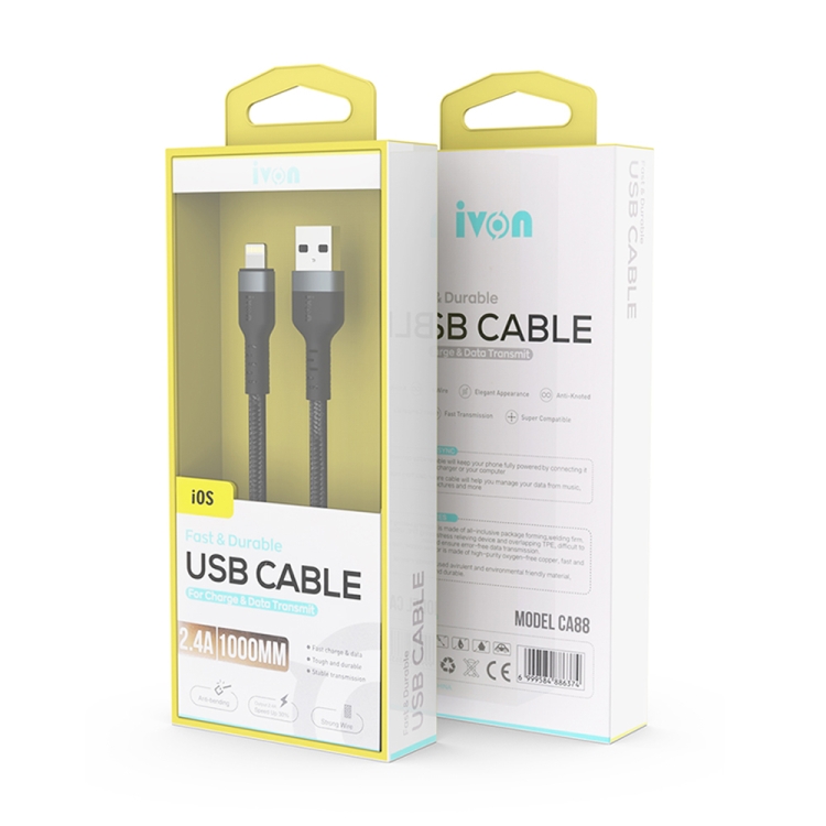 IVON CA88 12W 2.4A USB to Micro USB Nylon Braid Fast Charge Data Cable, Cable Length: 1m, Micro USB 7 IVON CA88 12W 2.4A USB to Micro USB Nylon Braid Fast Charge Data Cable, Cable Length: 1m, Micro USB - Image 7