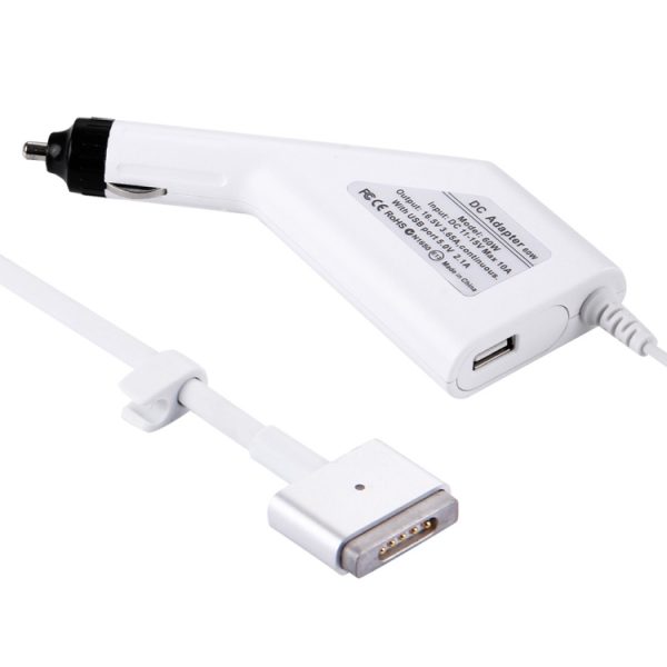 MBC1383W-1.jpg 60W 16.5V 3.65A 5 Pin T Style MagSafe 2 Car Charger with 1 USB Port for Apple Macbook A1465 / A1502 / A1435 / MD212 / MD2123 / MD662, Length: 1.7m
