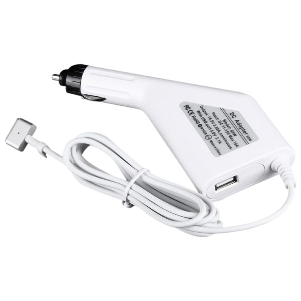 MBC1383W_1.jpg 60W 16.5V 3.65A 5 Pin T Style MagSafe 2 Car Charger with 1 USB Port for Apple Macbook A1465 / A1502 / A1435 / MD212 / MD2123 / MD662, Length: 1.7m