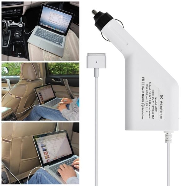 MBC1383W_6.jpg 60W 16.5V 3.65A 5 Pin T Style MagSafe 2 Car Charger with 1 USB Port for Apple Macbook A1465 / A1502 / A1435 / MD212 / MD2123 / MD662, Length: 1.7m