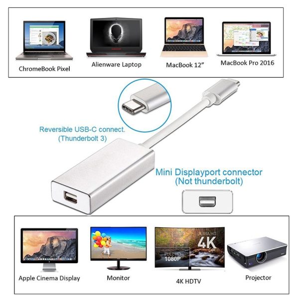 MBC7815S_5.jpg USB-C / Type-C 3.1 Male to Mini DP Female HD Converter, Length: 12cm, Silver, Gold