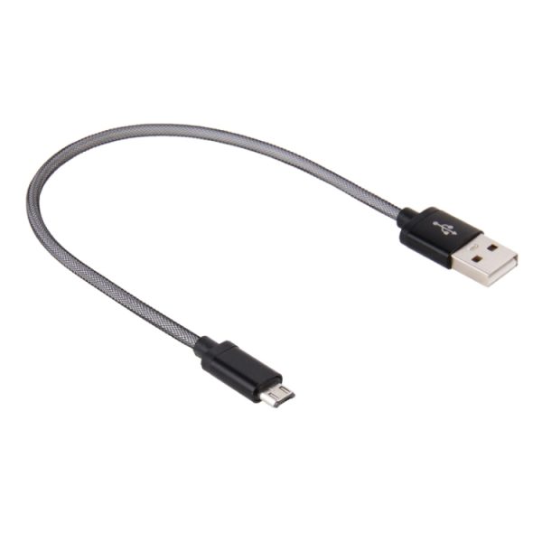 S-SCS-4890B-1.jpg 25cm Net Style Metal Head Micro USB to USB 2.0 Data / Charger Cable