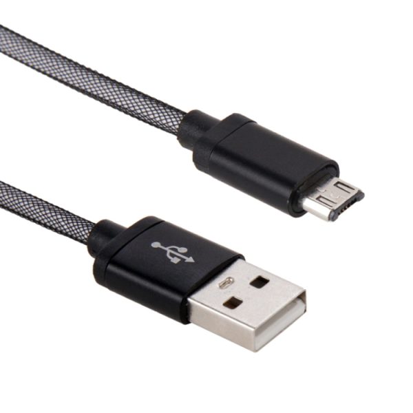 S-SCS-4890B_2.jpg 25cm Net Style Metal Head Micro USB to USB 2.0 Data / Charger Cable