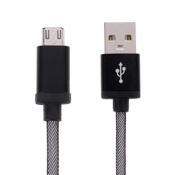 S-SCS-4890B_3.jpg 25cm Net Style Metal Head Micro USB to USB 2.0 Data / Charger Cable