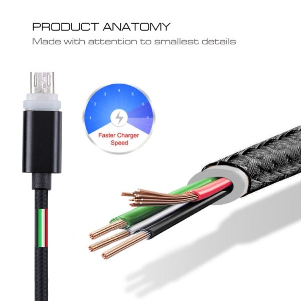 S-SCS-5934B_3.jpg 1m Woven Style Micro USB to USB 2.0 Data Sync Cable with LED Indicator Light