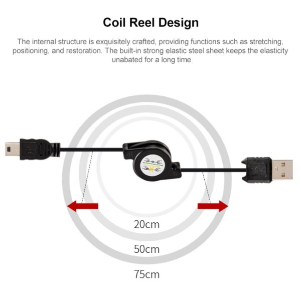 S-TC-0517_3.jpg USB Retractable Data & Charger Cable for Motorola V3 / Mobile Phone / MP3 / MP4 / Digital Camera / GPS, Length: 10cm (Can be Extended to 80cm), Black, USB 2.0 to Mini 5 Pin, USB 1.1 to Mini 5 Pin
