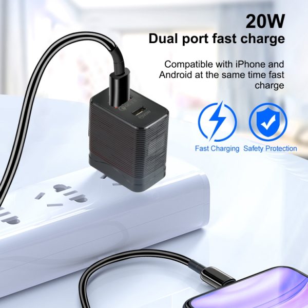 SAS1526B_6.jpg LZ-728 QC 3.0 USB + PD 20W USB-C / Type-C Fast Travel Charger, US Plug, US Plug