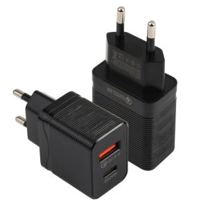 LZ-728 QC 3.0 USB + PD 20W USB-C / Type-C Fast Travel Charger, EU Plug, EU Plug