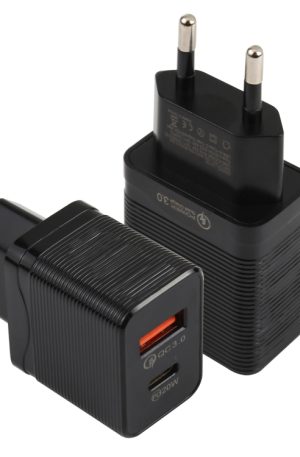 LZ-728 QC 3.0 USB + PD 20W USB-C / Type-C Fast Travel Charger, EU Plug, EU Plug