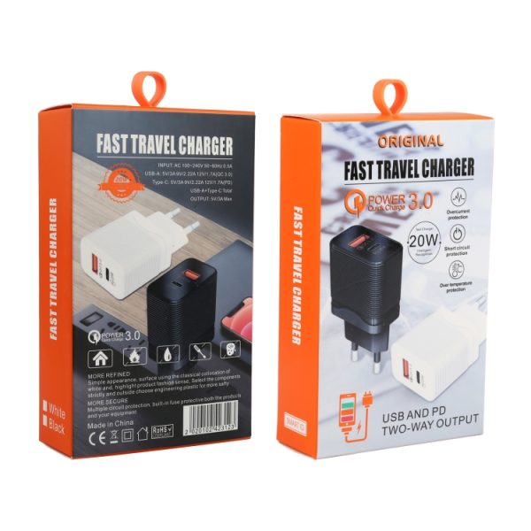 SAS1582B_3.jpg LZ-728 QC 3.0 USB + PD 20W USB-C / Type-C Fast Travel Charger, EU Plug, EU Plug