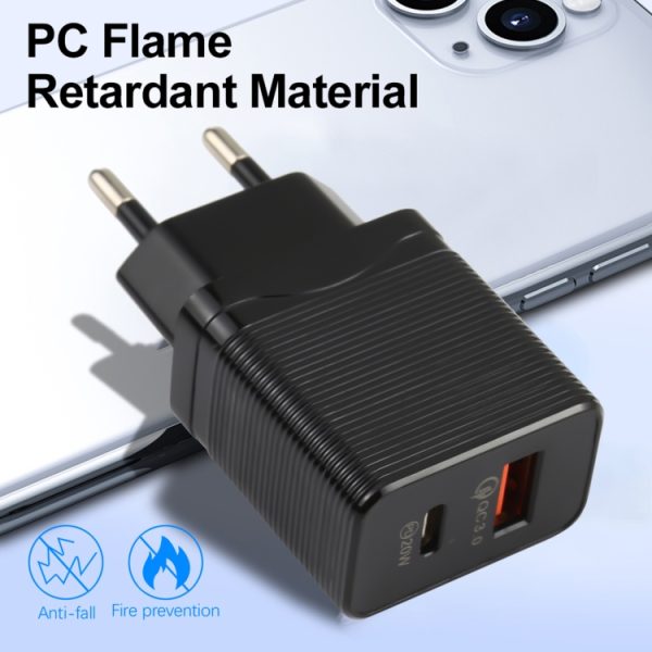 SAS1582B_5.jpg LZ-728 QC 3.0 USB + PD 20W USB-C / Type-C Fast Travel Charger, EU Plug, EU Plug