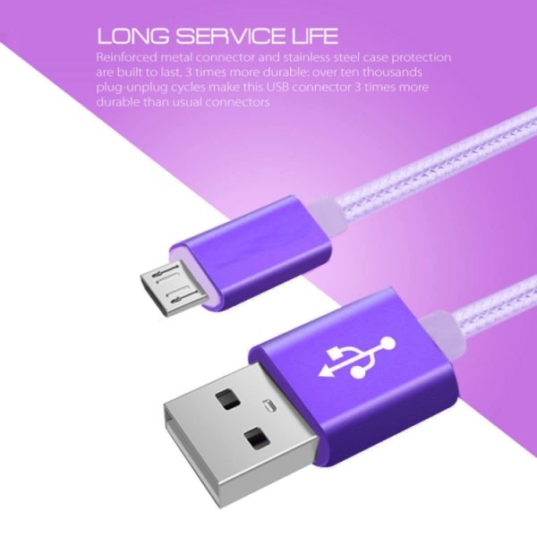 SAS3092P_2.jpg 3A Woven Style Metal Head Micro USB to USB Data / Charger Cable, Cable Length: 3m, 3m Micro USB