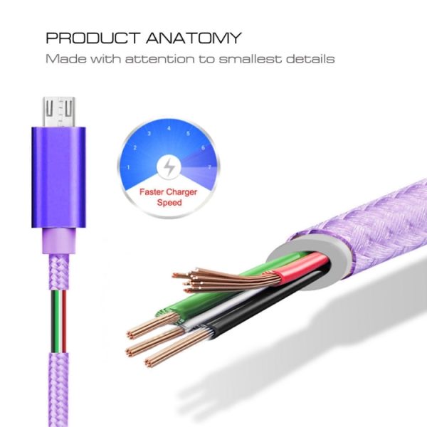 SAS3092P_3.jpg 3A Woven Style Metal Head Micro USB to USB Data / Charger Cable, Cable Length: 3m, 3m Micro USB