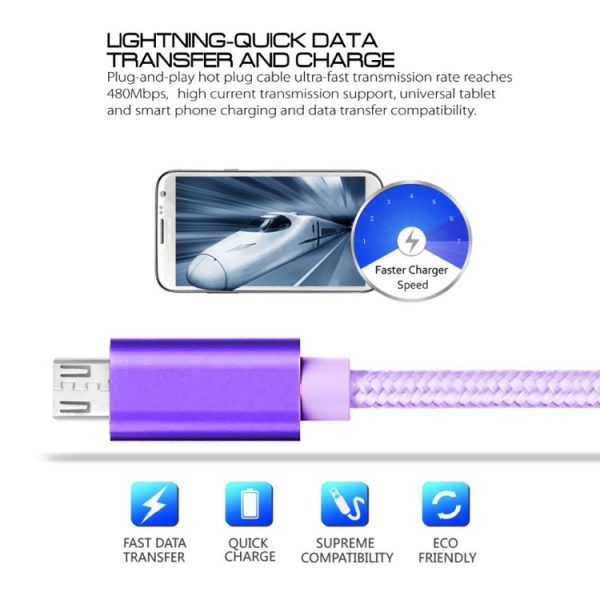 SAS3092P_5.jpg 3A Woven Style Metal Head Micro USB to USB Data / Charger Cable, Cable Length: 3m, 3m Micro USB