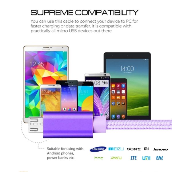 SAS3092P_6.jpg 3A Woven Style Metal Head Micro USB to USB Data / Charger Cable, Cable Length: 3m, 3m Micro USB