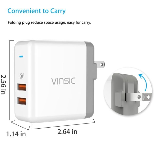 SAS3944_3.jpg Vinsic 36W Portable Dual-Port Quick Charger 3.0 Dual-Port USB Wall Charger Travel Adapter, For iPhone/iPad, Galaxy S7/S6/Edge/Plus, Mi5 etc, US Plug