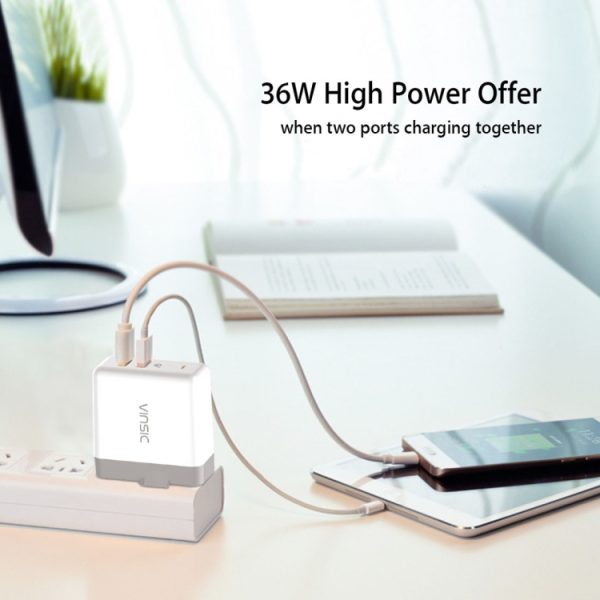 SAS3944_5.jpg Vinsic 36W Portable Dual-Port Quick Charger 3.0 Dual-Port USB Wall Charger Travel Adapter, For iPhone/iPad, Galaxy S7/S6/Edge/Plus, Mi5 etc, US Plug