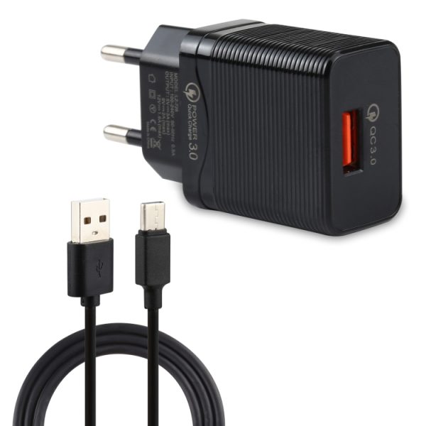 SAS5947B-1.jpg LZ-728 2 in 1 18W QC 3.0 USB Interface Travel Charger + USB to USB-C / Type-C Data Cable Set, EU Plug, Cable Length: 1m, with USB-C / Type-C Cable