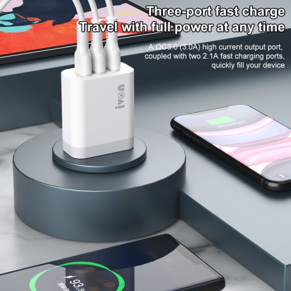 SAS6863_2.jpg IVON AD37 5A QC 3.0 Three USB Port Travel Charger, US Plug