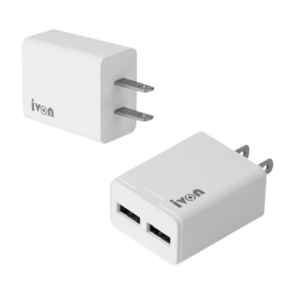 SAS6864.jpg IVON AD38 5V 2.1A Dual USB Port Travel Charger, US Plug