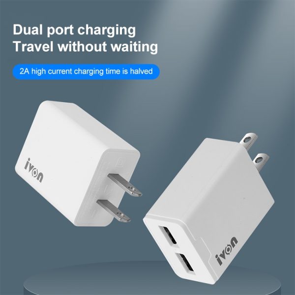 SAS6864_1.jpg IVON AD38 5V 2.1A Dual USB Port Travel Charger, US Plug