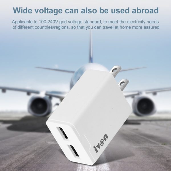 SAS6864_4.jpg IVON AD38 5V 2.1A Dual USB Port Travel Charger, US Plug