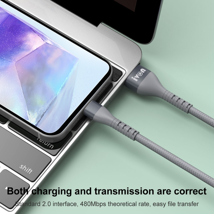 IVON CA92 2.4A Max USB to Micro USB Rubber Fast Charging Data Cable, Length: 1.5m, Micro USB 6 IVON CA92 2.4A Max USB to Micro USB Rubber Fast Charging Data Cable, Length: 1.5m, Micro USB - Image 6