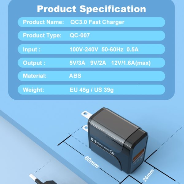 SYA001078701A_9.jpg Portable QC3.0 18W USB Port Universal Quick Charging Charger, US Plug, US Plug