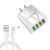 SYA001083401A-1.jpg 2 in 1 USB to USB-C / Type-C Data Cable + 30W QC 3.0 4 USB Interfaces Mobile Phone Tablet PC Universal Quick Charger Travel Charger Set, US Plug, USB-C / Type-C Set US Plug