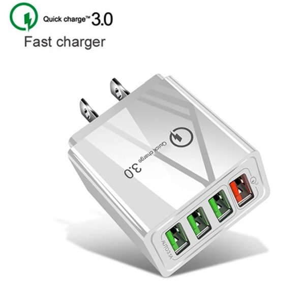 SYA001083401A_1.jpg 2 in 1 USB to USB-C / Type-C Data Cable + 30W QC 3.0 4 USB Interfaces Mobile Phone Tablet PC Universal Quick Charger Travel Charger Set, US Plug, USB-C / Type-C Set US Plug