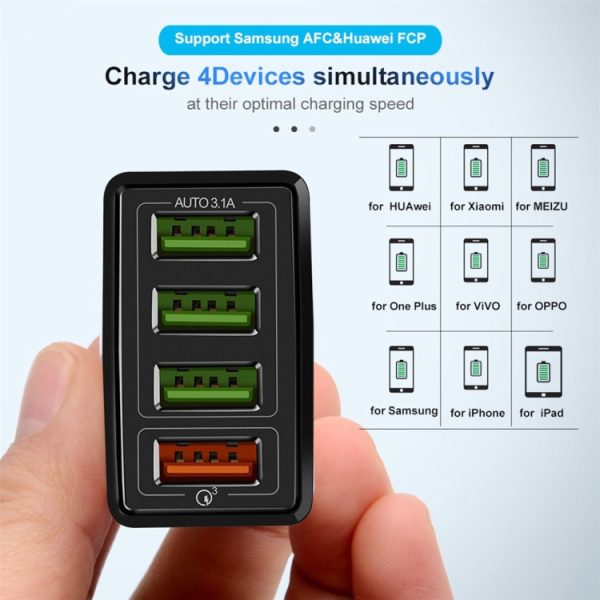 SYA001083401A_3.jpg 2 in 1 USB to USB-C / Type-C Data Cable + 30W QC 3.0 4 USB Interfaces Mobile Phone Tablet PC Universal Quick Charger Travel Charger Set, US Plug, USB-C / Type-C Set US Plug