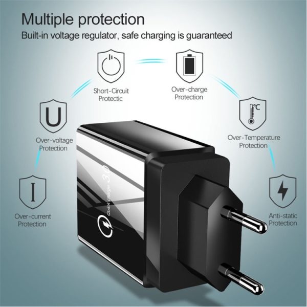 SYA001083901A_7.jpg 2 in 1 USB to USB-C / Type-C Data Cable + 30W QC 3.0 4 USB Interfaces Mobile Phone Tablet PC Universal Quick Charger Travel Charger Set, EU Plug, USB-C / Type-C Set EU Plug