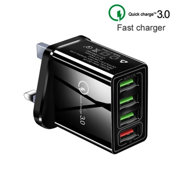 SYA001084101A_2.jpg 2 in 1 1m USB to USB-C / Type-C Data Cable + 30W QC 3.0 4 USB Interfaces Mobile Phone Tablet PC Universal Quick Charger Travel Charger Set, UK Plug, USB-C / Type-C Set UK Plug