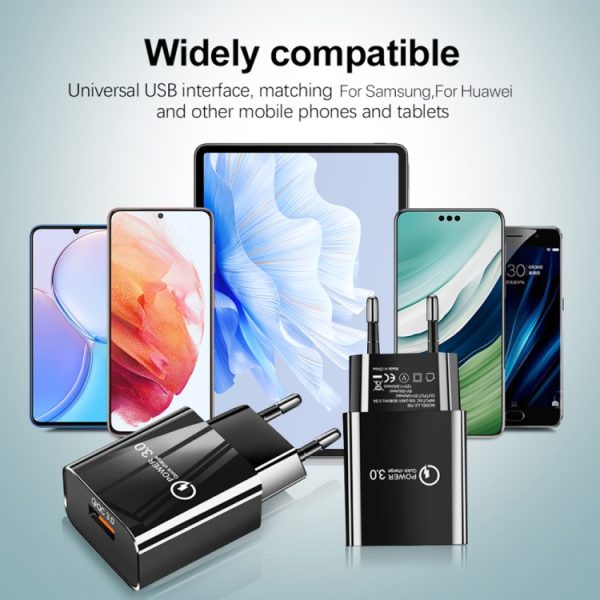 Mini QC3.0 USB 18W Mobile Phone Tablet Universal Fast Charger, EU Plug, EU Plug