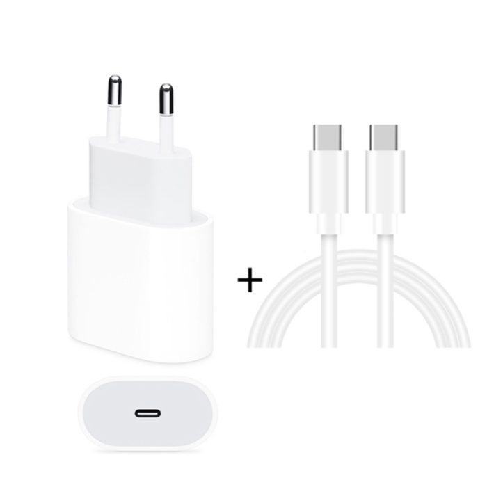2 in 1 PD 20W Single USB-C / Type-C Port Travel Charger + 3A PD3.0 USB-C / Type-C to USB-C / Type-C Fast Charge Data Cable Set, Cable Length: 1m, EU Plug