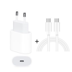 2 in 1 PD 20W Single USB-C / Type-C Port Travel Charger + 3A PD3.0 USB-C / Type-C to USB-C / Type-C Fast Charge Data Cable Set, Cable Length: 2m, EU Plug