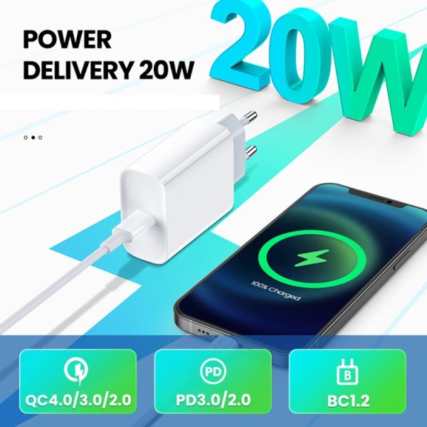 SYA0012923_3.jpg 2 in 1 PD 20W Single USB-C / Type-C Port Travel Charger + 3A PD3.0 USB-C / Type-C to 8 Pin Fast Charge Data Cable Set, Cable Length: 1m, EU Plug