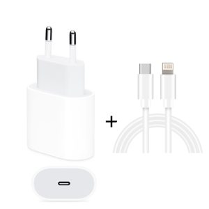 2 in 1 PD 20W Single USB-C / Type-C Port Travel Charger + 3A PD3.0 USB-C / Type-C to 8 Pin Fast Charge Data Cable Set, Cable Length: 2m, EU Plug