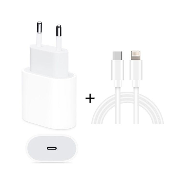 2 in 1 PD 20W Single USB-C / Type-C Port Travel Charger + 3A PD3.0 USB-C / Type-C to 8 Pin Fast Charge Data Cable Set, Cable Length: 2m, EU Plug