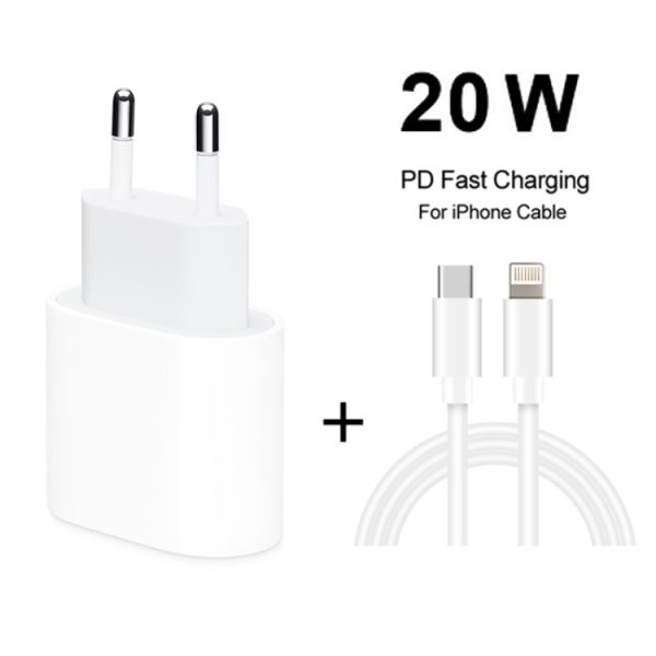 SYA0012924_1.jpg 2 in 1 PD 20W Single USB-C / Type-C Port Travel Charger + 3A PD3.0 USB-C / Type-C to 8 Pin Fast Charge Data Cable Set, Cable Length: 2m, EU Plug