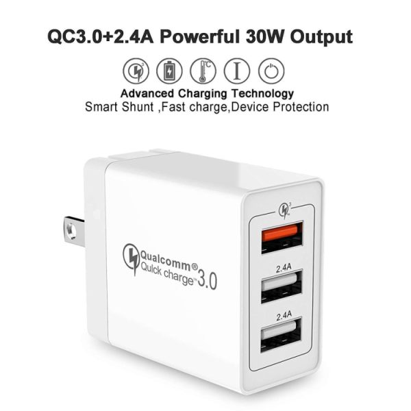SYA0012993_2.jpg SDC-30W 30W QC 3.0 USB + 2.4A Dual USB 2.0 Ports Mobile Phone Tablet PC Universal Quick Charger Travel Charger, US Plug