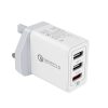 SYA0012997.jpg SDC-30W 30W QC 3.0 USB + 2.4A Dual USB 2.0 Ports Mobile Phone Tablet PC Universal Quick Charger Travel Charger, UK Plug
