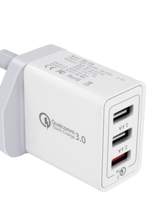 SDC-30W 30W QC 3.0 USB + 2.4A Dual USB 2.0 Ports Mobile Phone Tablet PC Universal Quick Charger Travel Charger, UK Plug