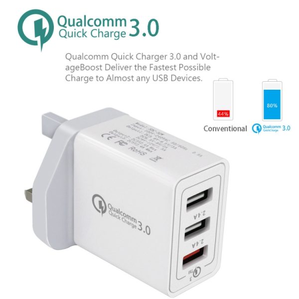 SYA0012997_1.jpg SDC-30W 30W QC 3.0 USB + 2.4A Dual USB 2.0 Ports Mobile Phone Tablet PC Universal Quick Charger Travel Charger, UK Plug