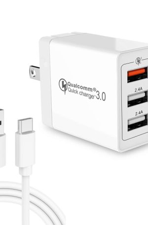 SDC-30W 2 in 1 USB to USB-C / Type-C Data Cable + 30W QC 3.0 USB + 2.4A Dual USB 2.0 Ports Mobile Phone Tablet PC Universal Quick Charger Travel Charger Set, US Plug