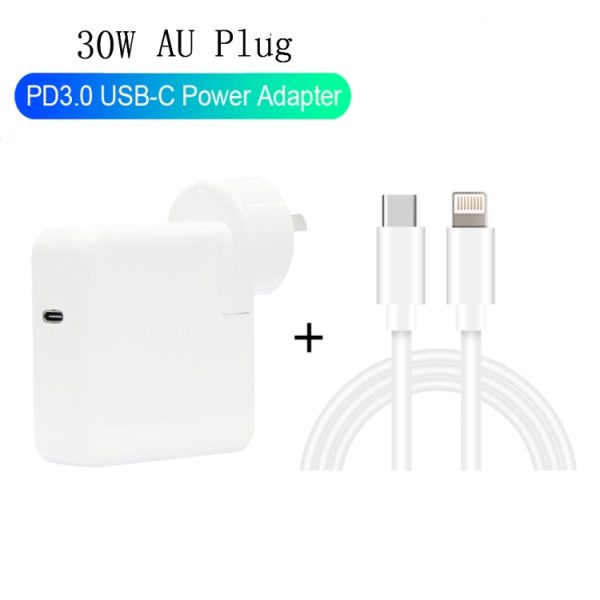 SYA0013247_1.jpg 2 in 1 PD3.0 30W USB-C / Type-C Travel Charger with Detachable Foot + PD3.0 3A USB-C / Type-C to 8 Pin Fast Charge Data Cable Set, Cable Length: 1m, AU Plug
