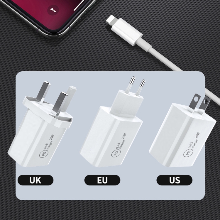 SDC-20W 2 in 1 PD 20W USB-C / Type-C Travel Charger + 3A PD3.0 USB-C / Type-C to 8 Pin Fast Charge Data Cable Set, Cable Length: 1m,, US Plug, EU Plug, UK Plug 11 SDC-20W 2 in 1 PD 20W USB-C / Type-C Travel Charger + 3A PD3.0 USB-C / Type-C to 8 Pin Fast Charge Data Cable Set, Cable Length: 1m,, US Plug, EU Plug, UK Plug - Image 11