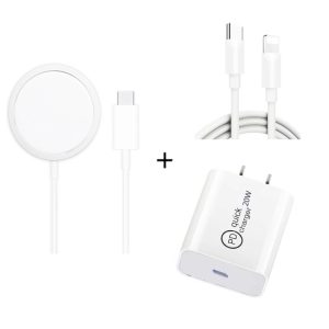 XJ-32 3 in 1 15W Magnetic Suction Wreless Charging + PD 20W USB-C / Type-C Travel Charging + USB-C / Type-C to 8 Pin Fast Charging Cable for iPhone Series, US Plug, EU Plug, UK Plug